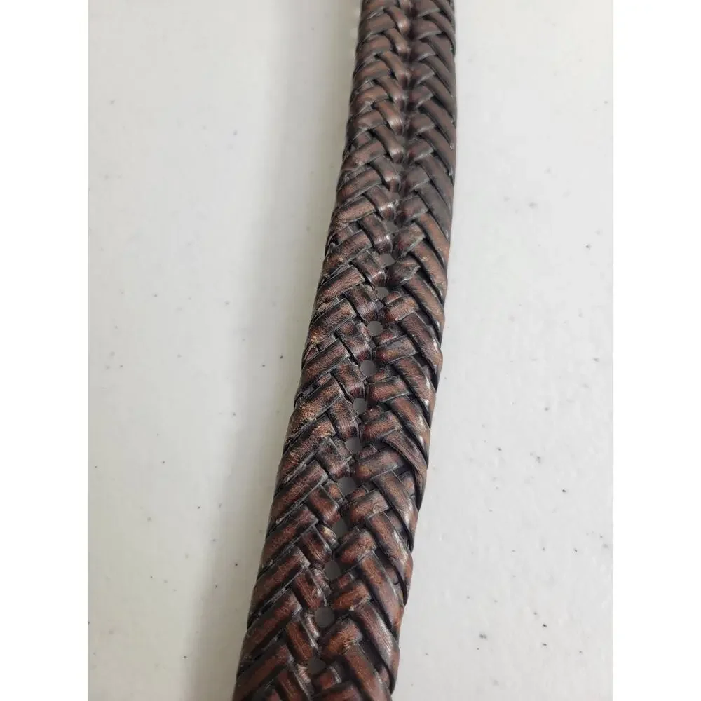 Brown Bonded Leather Woven Braided Belt with Gold Tone Buckle Women's Size 48-50